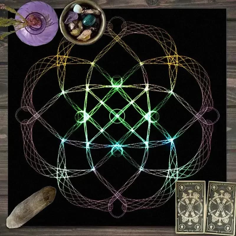 50/75/110/137cm Card Tablecloth Polyester Tarot Mat Moon Phase Flower Pagan Card Game Decoration Altar Witchcraft Decoration