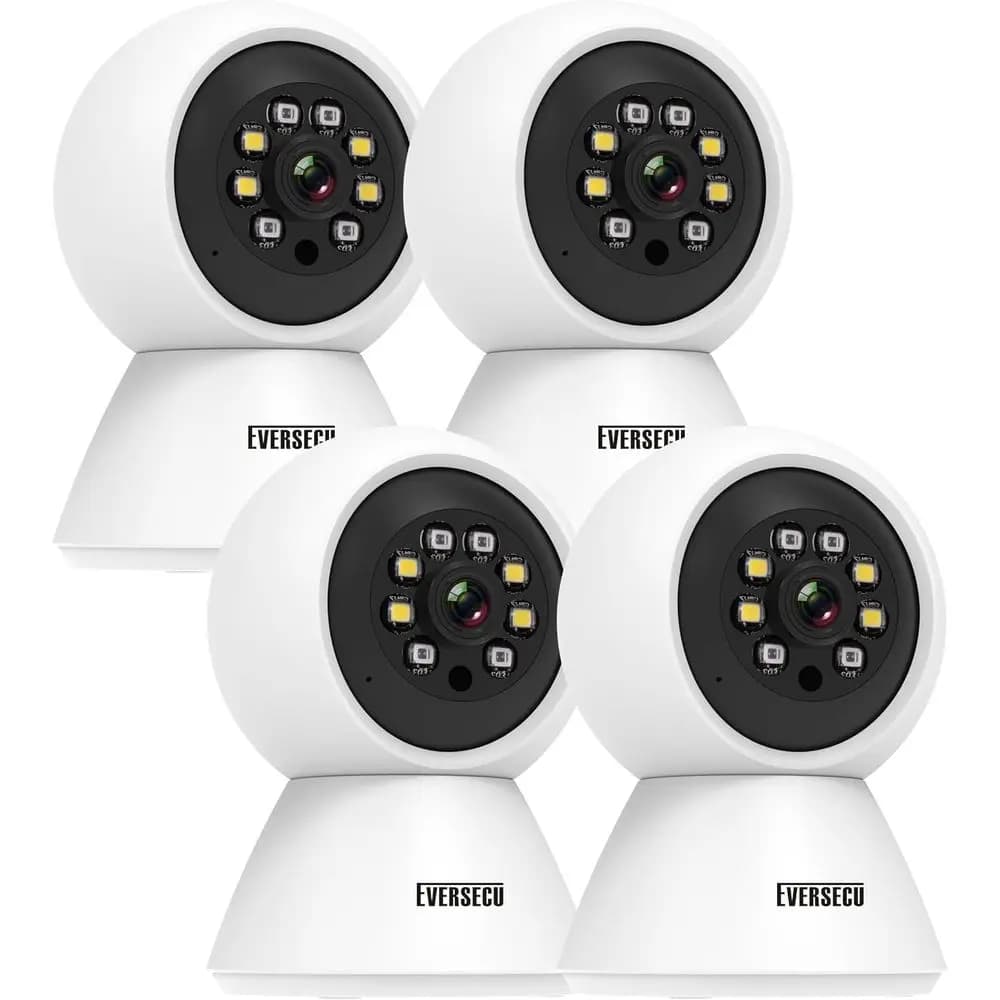 Telecamera di Sicurezza Domestica 2K 3MP, Pan/Tilt, Tracciamento Automatico, Audio Bidirezionale, Visione Notturna, Compatibile con Alexa, Monitor per Bambini/Anziani/Animali Domestici (4 Pezzi)