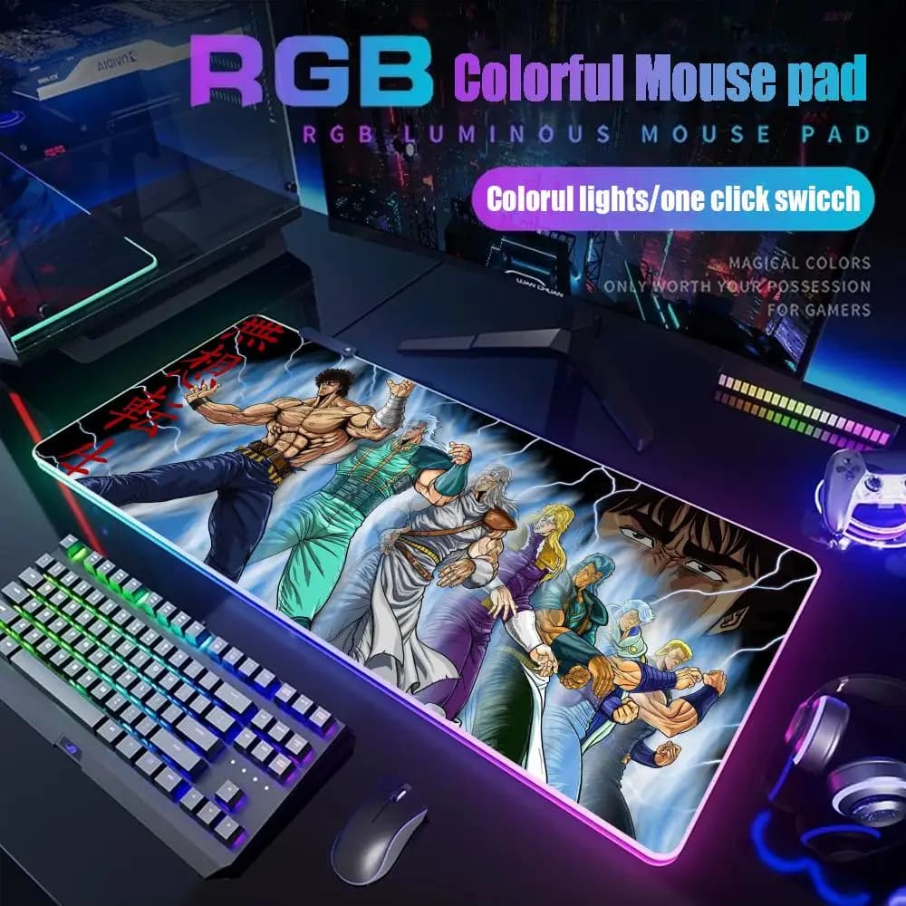 Hokuto No Ken Kenshiro Mouse Pad Gamer Rgb Tappetino da scrivania Retroilluminazione Led Mousepad Configurazione Gaming Deskmat Grande Mousepad Retroilluminazione