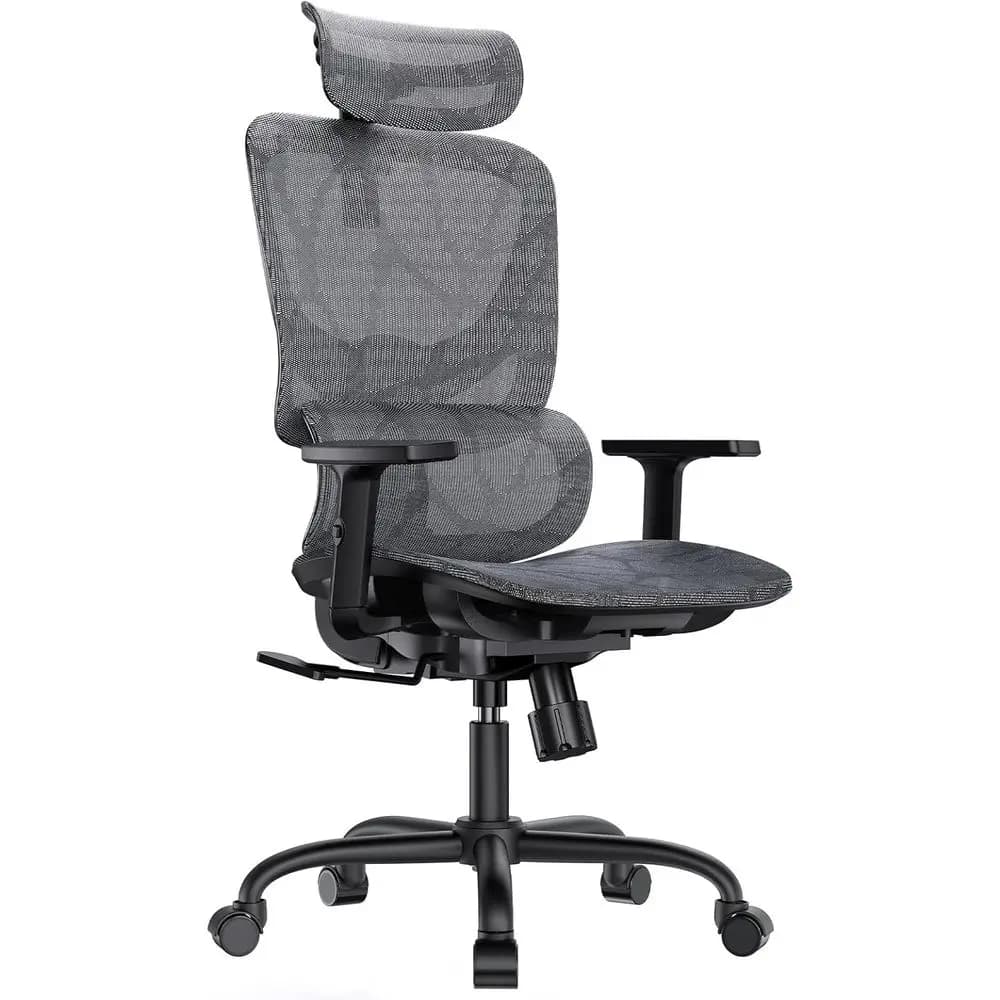 Sedia da Ufficio Ergonomica in Rete con Supporto Lombare a 5 Posizioni, Sedia da Gaming Regolabile con Poggiapiedi e Braccioli, Comfort Oscillante per Casa/Ufficio
