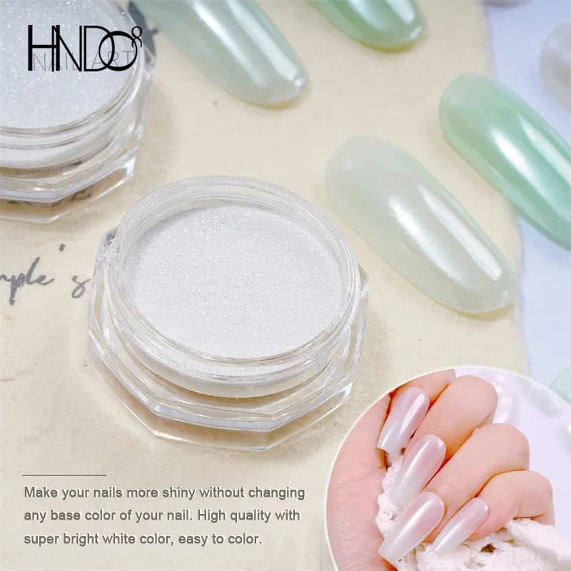 HNDO New White Pearl Powder Chrome Dust Bright Shiny Effect for Gel Polish Manicure Nail Art Design Nails Glitter Pigment