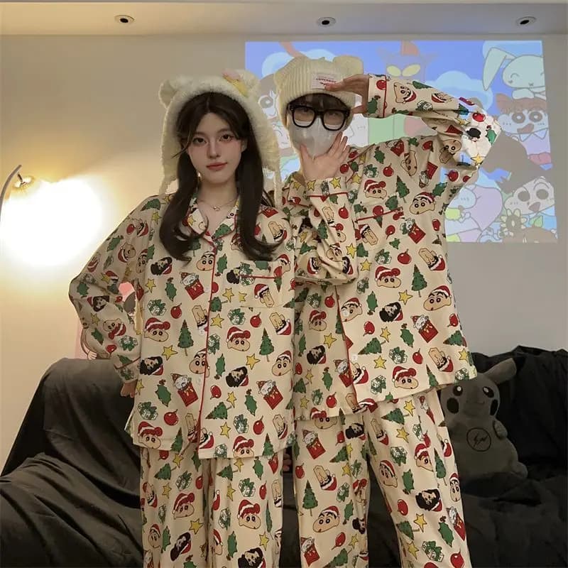 Coppia Set Pigiama Pastello Shin-Chan Primavera Autunno Modello Cartoon Ragazzo Pigiama Ragazza Tempo libero Comodo Plus Size Homewear Suit