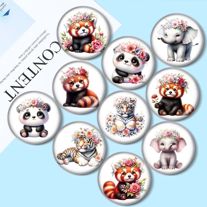 Cabochon in vetro con motivi Floreale, Tigre, Leone, 12/18/20/25mm, per la creazione di bracciali, ciondoli, anelli, orecchini e componenti per gioielli
