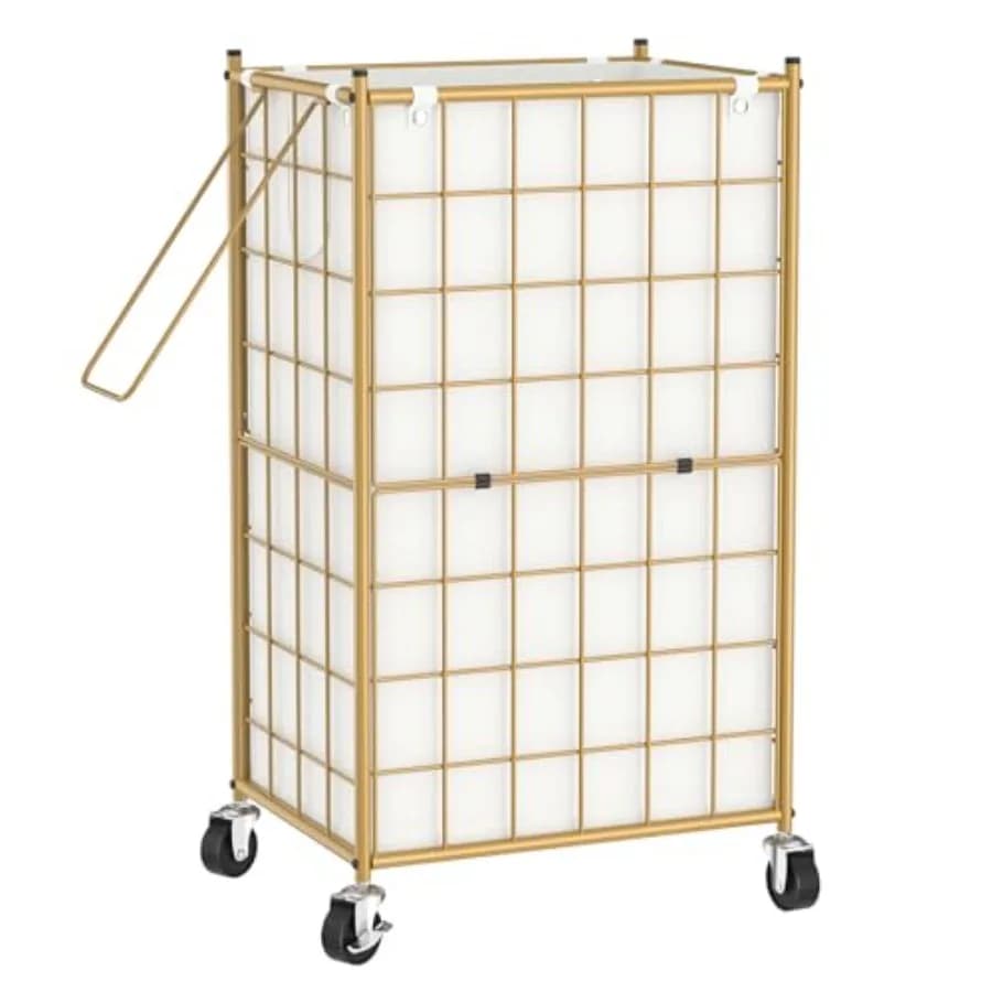 Cesto portabiancheria con ruote, cesto portabiancheria in metallo con telaio a rete e borsa rimovibile, organizer per vestiti sporchi per dormitorio