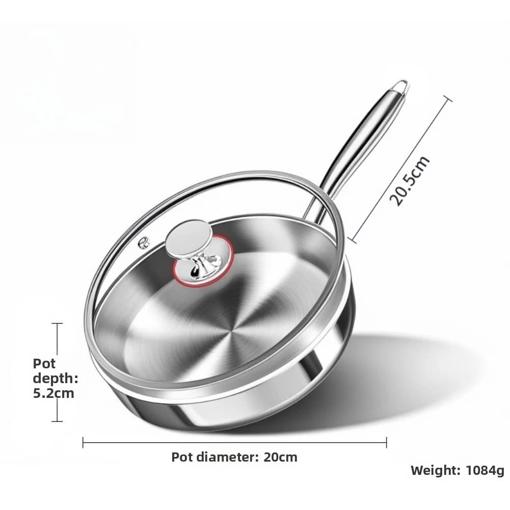 316L Stainless Steel Flat Skillet Frying Pan Uncoated for Healthy Cooking Compatible with Gas Induction Stoves