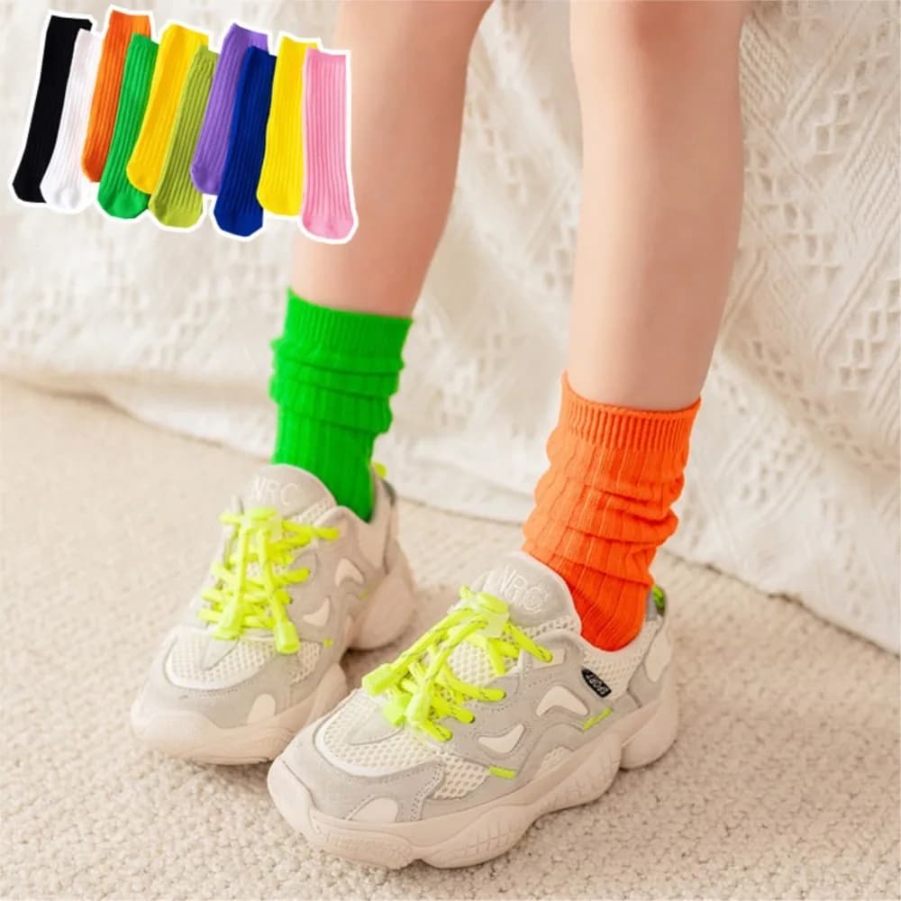 Calzini impilati per bambini, calze dritte, senza tacco, a righe a doppio ago