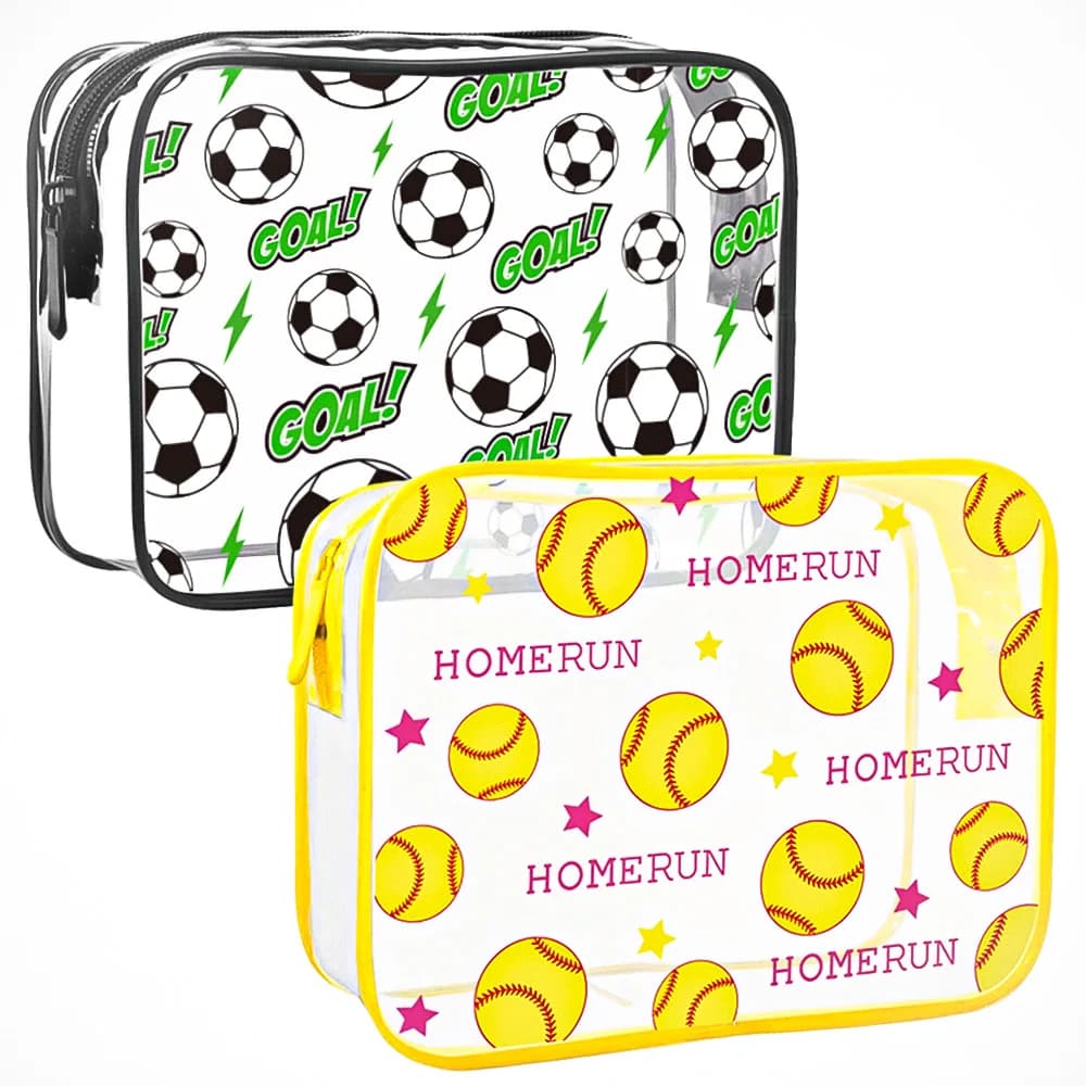 Borsa da toilette in PVC a tema calcio, borsa per il trucco, adatta per uomini e donne, borsa per il trucco trasparente per articoli da toeletta da viaggio