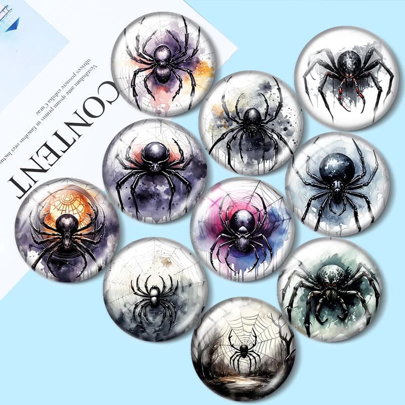 Watercolor Spider 12/18/20/25mm glass cabochon bracelet pendant rings for jewelry demo earrings back Making findings