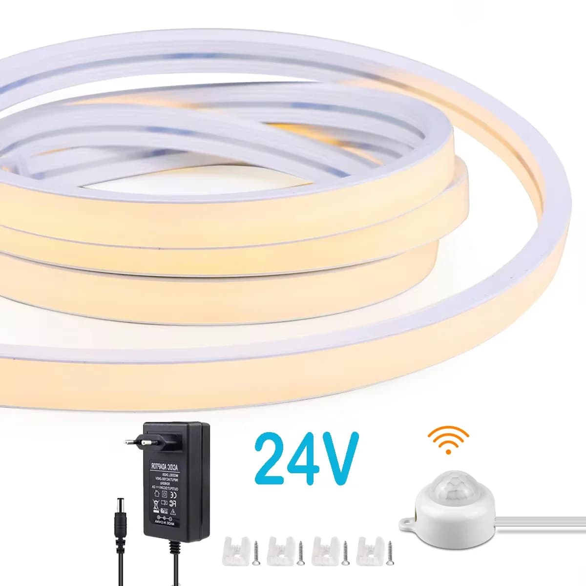 1-10M Interruttore del sensore di movimento PIR wireless 24V COB Luce al neon LED Strip 320leds/m Ultra luminoso 100% puro tubo di gel di silice Decorazioni per la casa