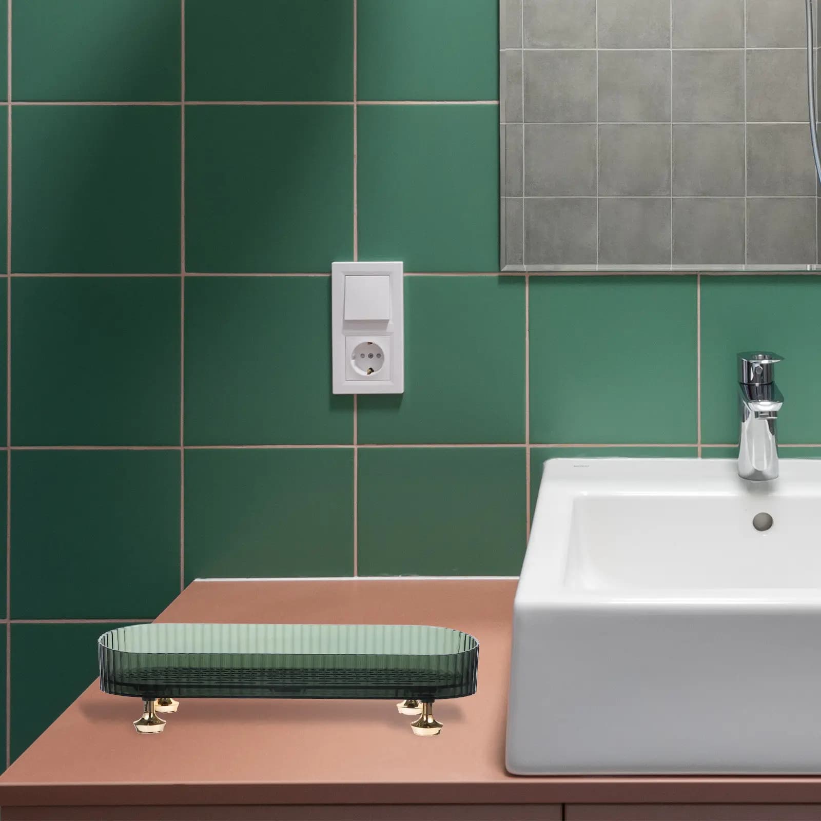 Organizzatore da Bagno Trasparente in Plastica con Drenaggio Automatico per Sapone, Spazzolini e Accessori