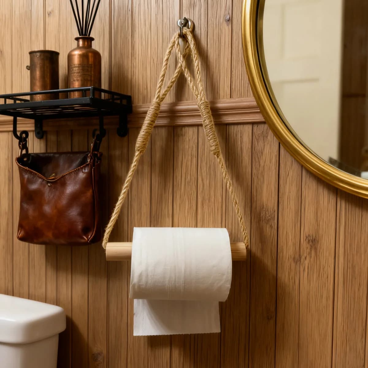 Hemp Rope Toilet Paper Holder Wall-Mounted Towel Rack Bathroom Accessories Rustic Farmhouse Boho Home Decor