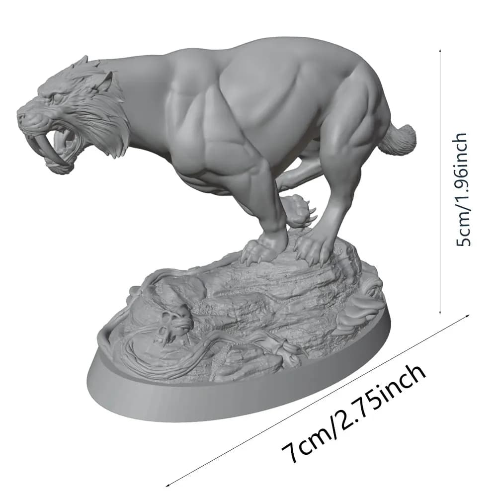 Ornamento da Tavolo a Forma di Tigre a Denti di Spada in Posizione di Corsa, Pezzi degli Scacchi, Statuetta in Resina in Miniatura, Kit Modello Fatto a Mano, Stampato in 3D, Modello in Resina Non Verniciata che Richiede Pittura a Mano, Adatto per Giochi di Ruolo da Tavolo e Collezionismo, Ideale per Decorazioni Regalo, Regalo di San Valentino, Miniatura da Collezione | Design Complesso | Modello per Stampa 3D