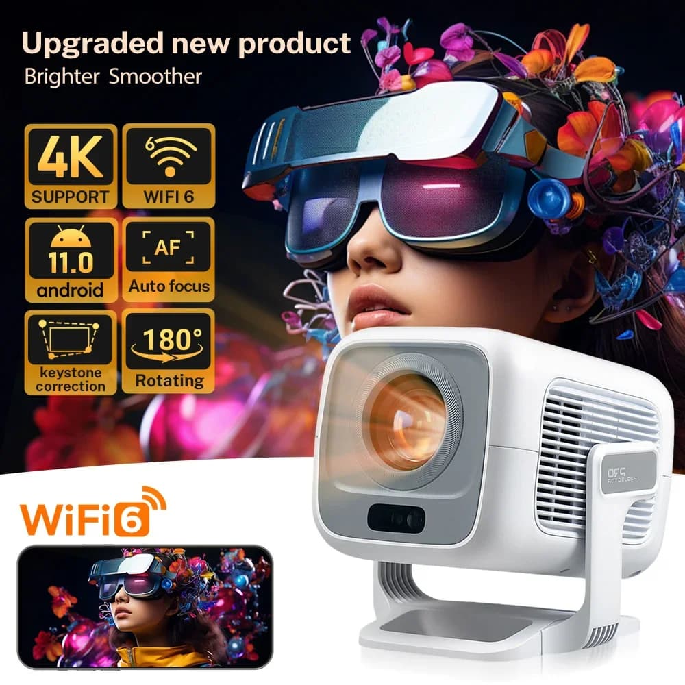 Proiettore LynCast 4K X3AQ 500ANSI Native 1080P Messa a fuoco automatica Android 11 BT5.4 WIFI6 Home Theater portatile