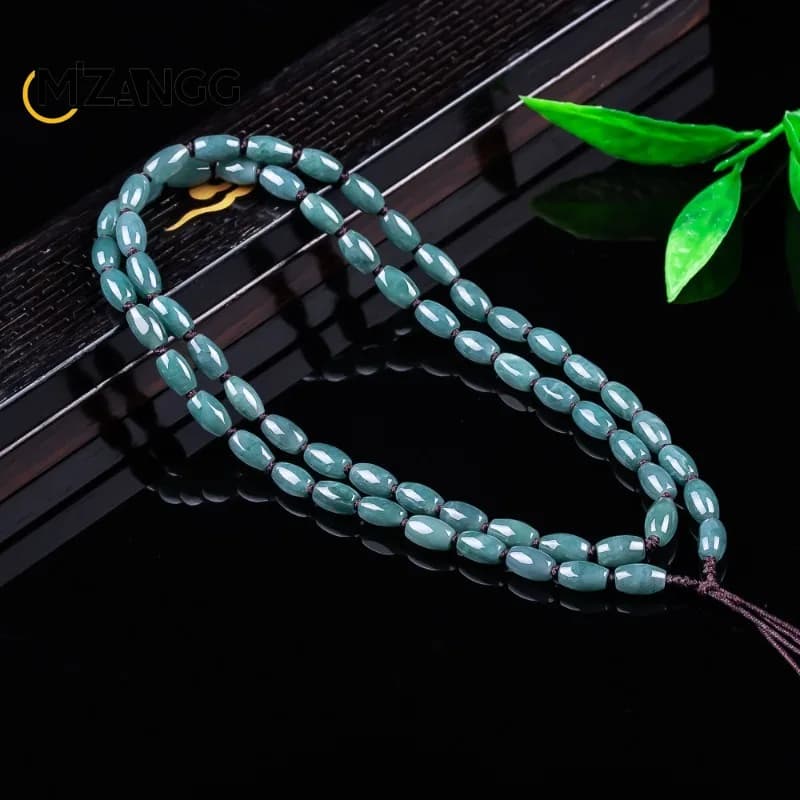 Natural Grade A Jadeite Blue Water 6mm Bead Pendant Necklace Stylish and Exquisite Jade Necklace Perfect Gift for Men and Women