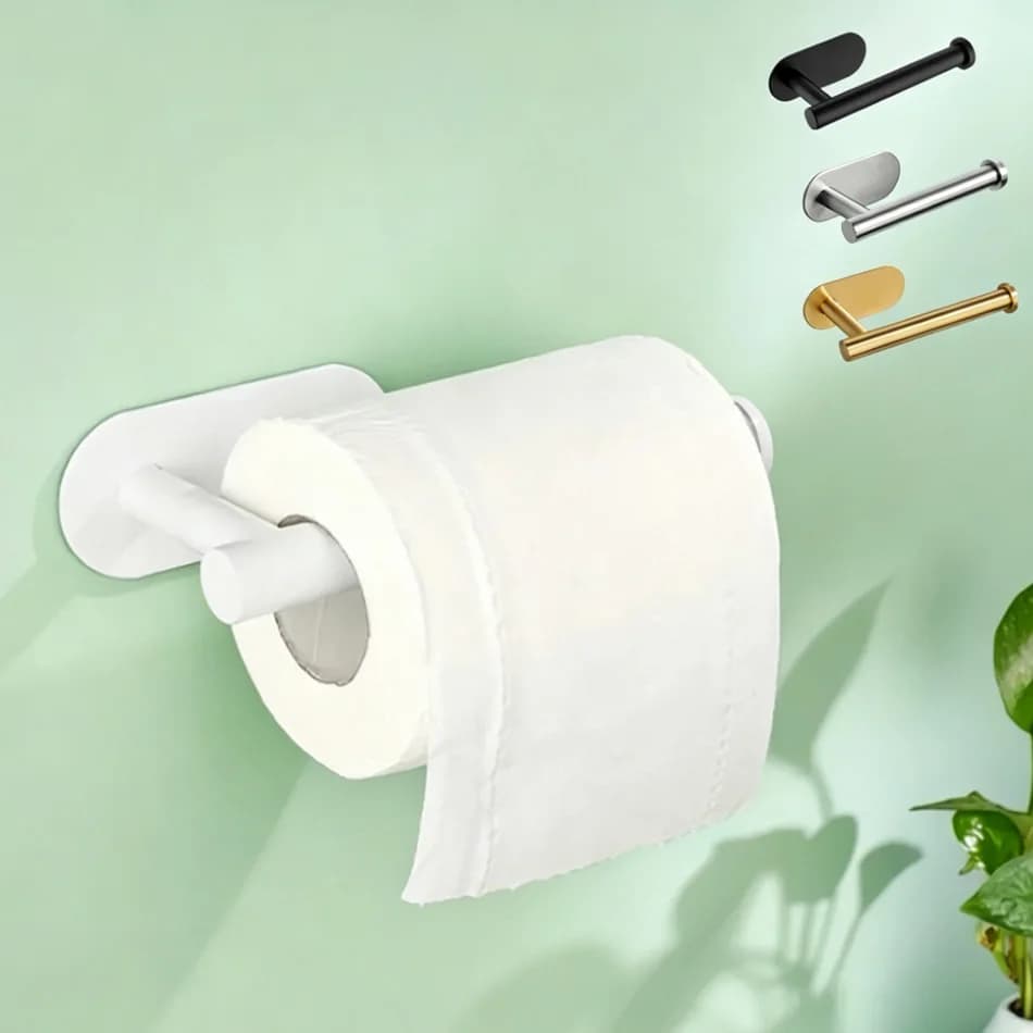 White Paper Holder Adhesive Stainless Steel Black Brushed Gold Wall Mounted Bathroom Toilet Paper Towel Hanger WC Tissue Rack