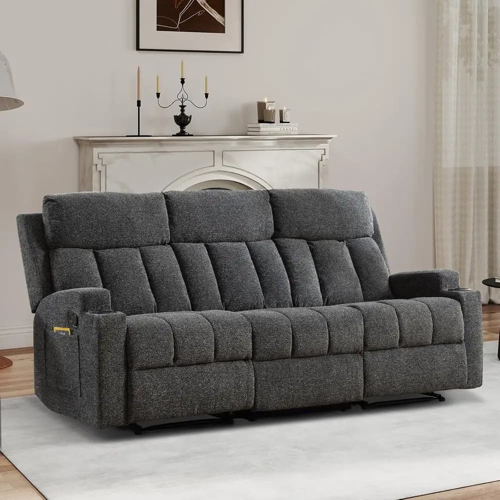 Divano Reclinabile a 3 Posti con Tasche Laterali e Portabicchieri, Poggiapiedi Regolabile, Ideale per Soggiorno, Ufficio o Home Theater