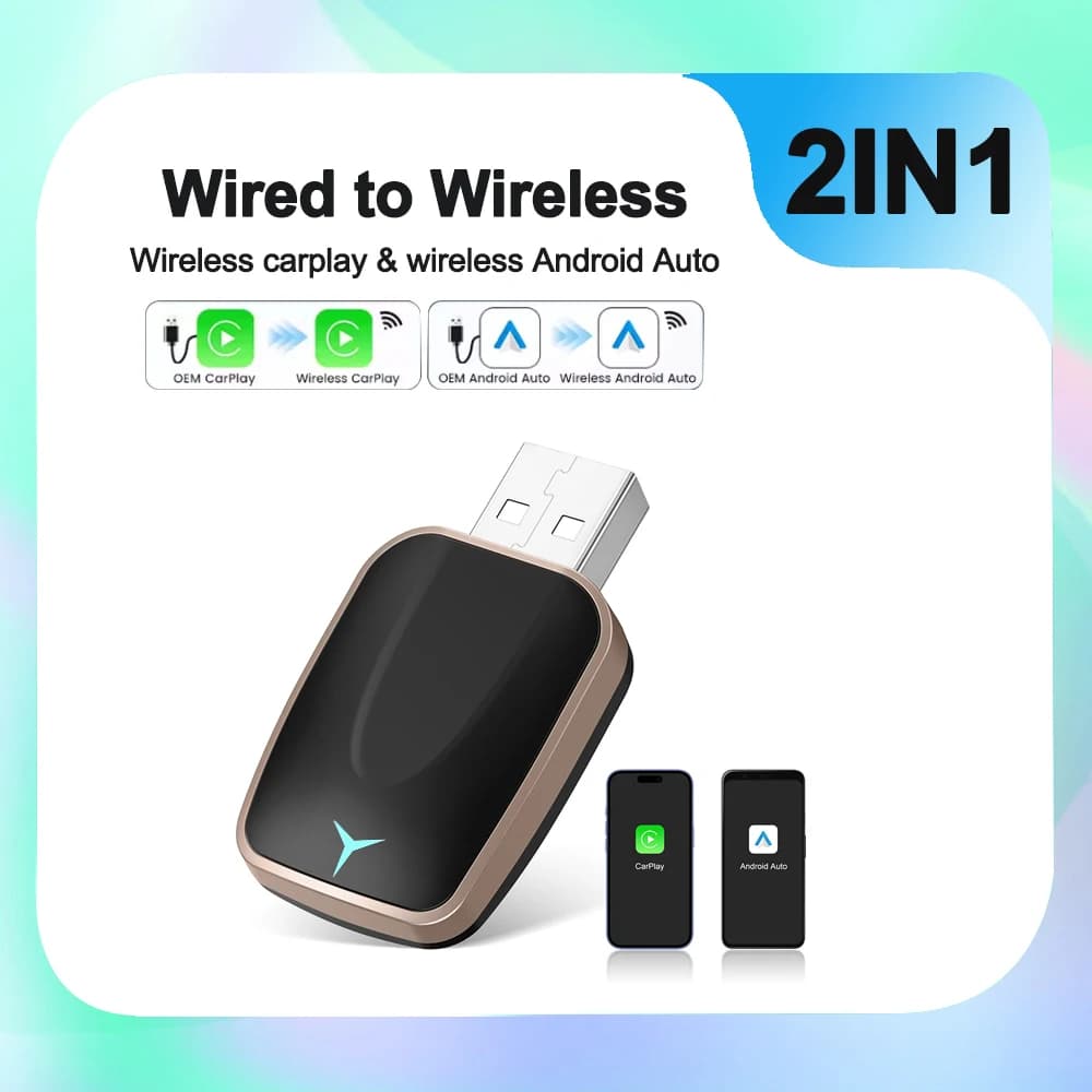 Mini Smart Dongle AI Box 2 adapter in 1 wired to Carplay wireless and Android Auto compatible with 99% Plug and Play WiFi car
