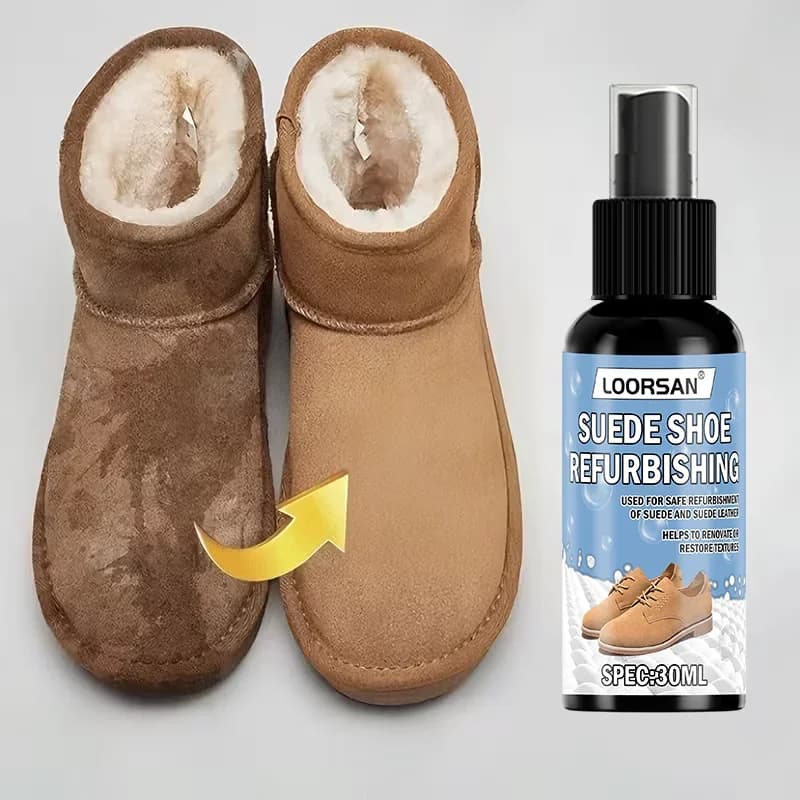 Spray Rinnovante per Camoscio LOORSAN 30ML, Detergente Versatile per Scarpe, Borse, Abbigliamento, Calzature e Accessori - Rivitalizza gli Articoli in Camoscio