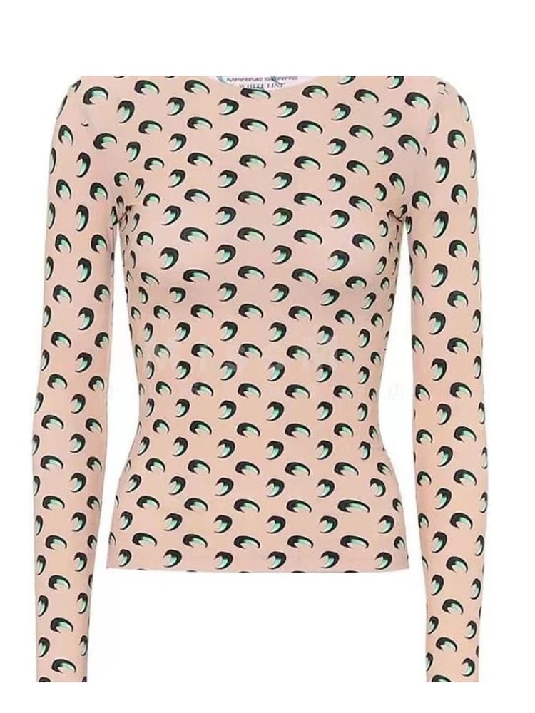 T-shirt casual da donna a maniche lunghe con stampa a doppia luna, estiva, elasticizzata, sottile, versatile, con protezione solare