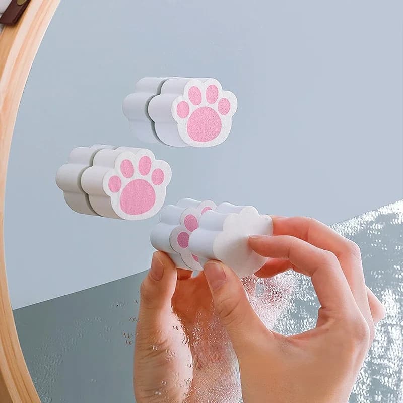 Kawaii Cat Paw Cleaning Block spugna per specchio superficie metallica lavabi scrubber strumenti di pulizia cucina bagno gadget