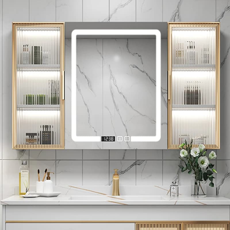 Armadietto a specchio intelligente semplice nordico per bagno, armadietto portaoggetti in legno massello, scatola per specchio da bagno