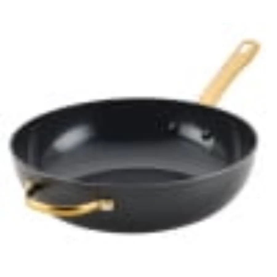 Forged Induction 12 Inch Ceramic Nonstick Stir-Fry Pan with Helper Handle Dishwasher Safe and Oven Safe to 500°F Black