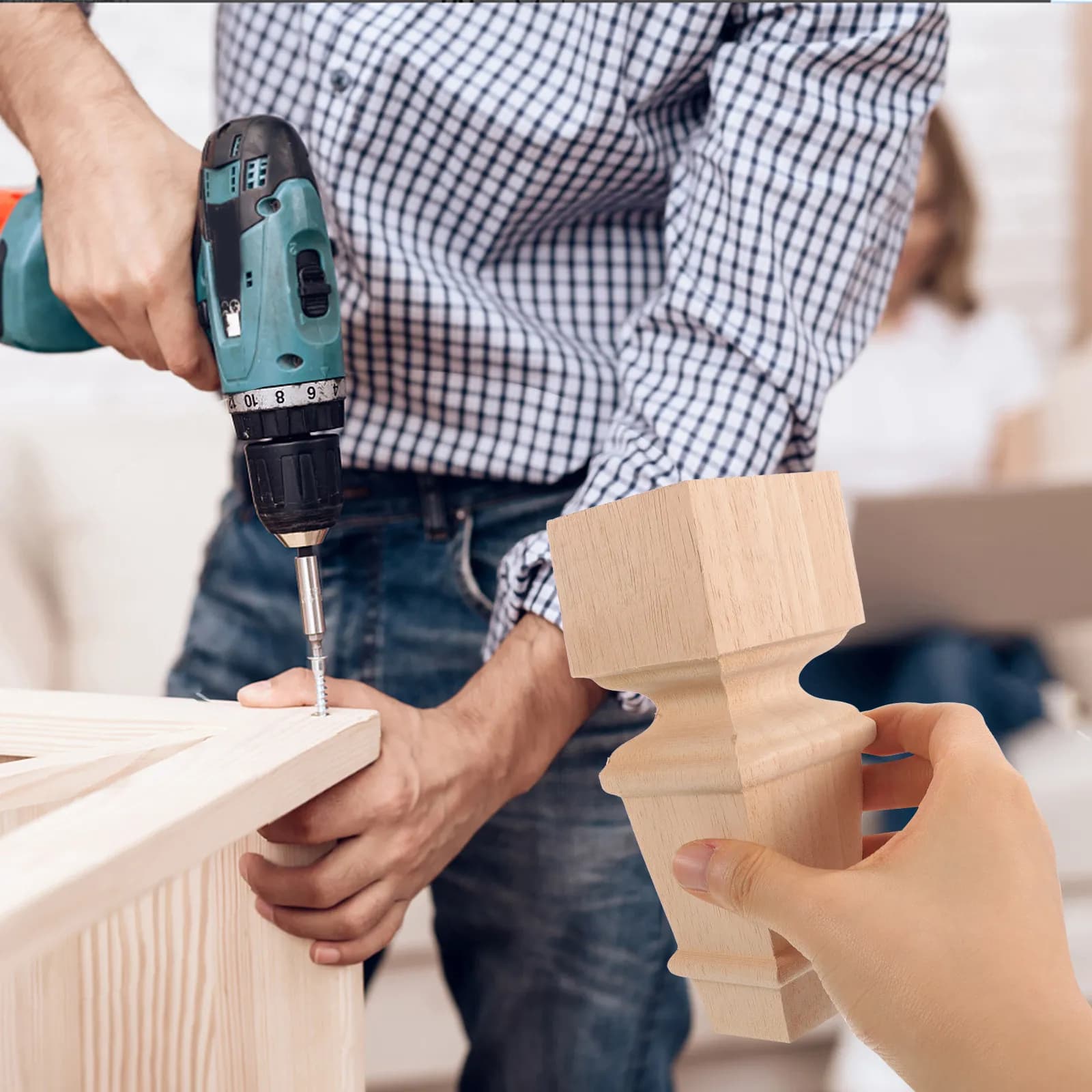 Piedini di ricambio in legno massello per mobili: gambe decorative corte per divano, letto, cassettiera