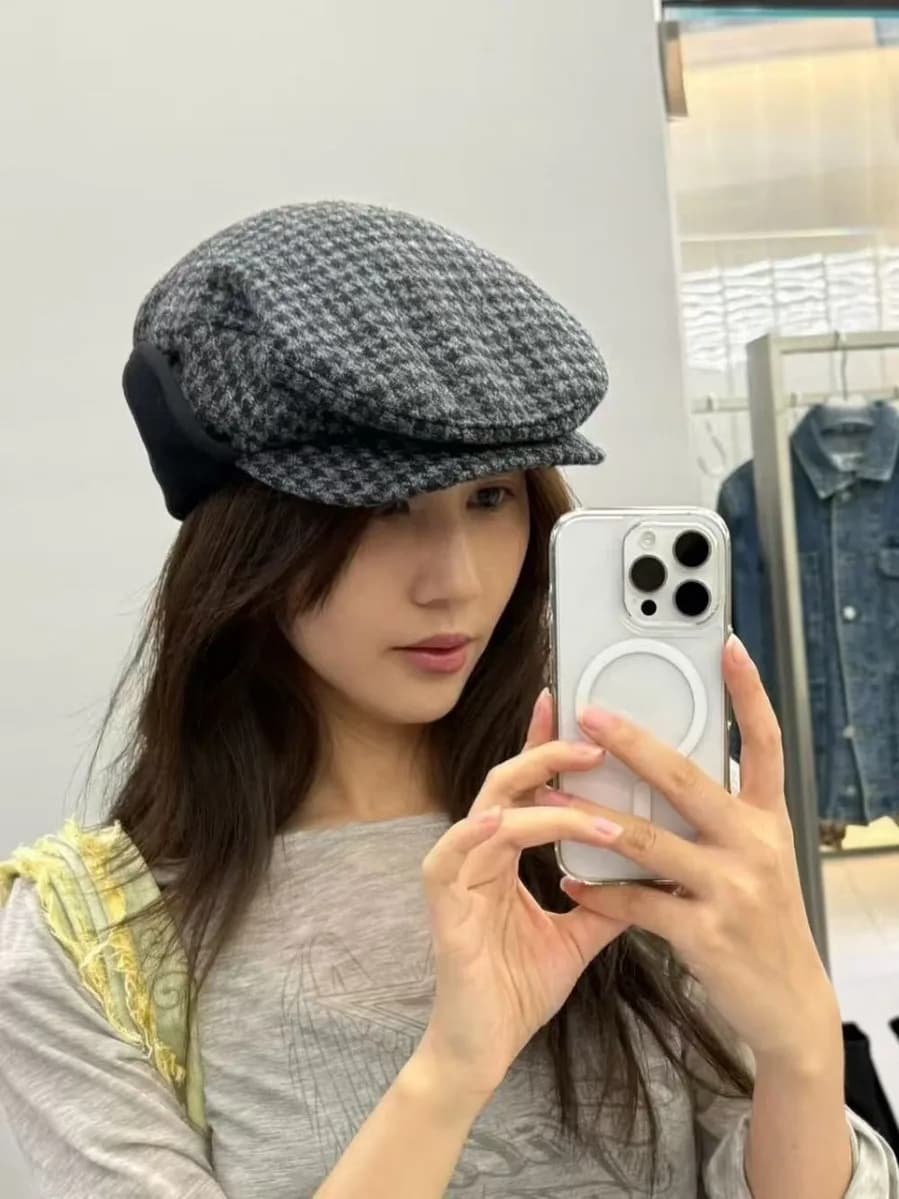 Foldable Retro Ear Warmer Hat Flat Top Woolen Cap Duckbill Cap for Men Warm Winter Spring Season Pure Color Hat