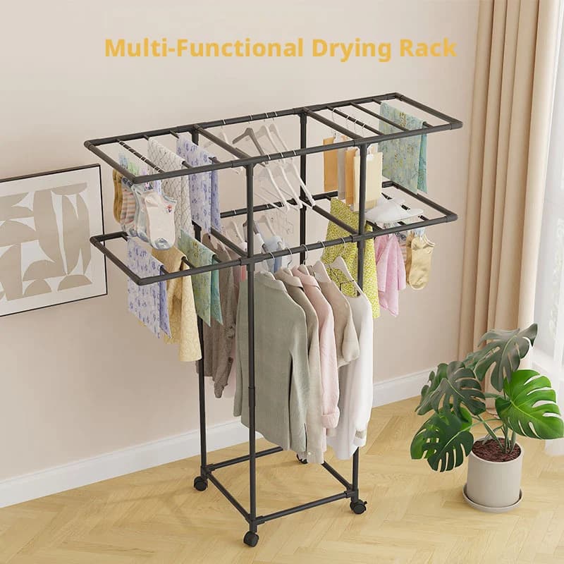 Clothes Drying Rack Coat Rack with Wheels Clothing Rack for Hanging Clothes White Standing Dry Racks