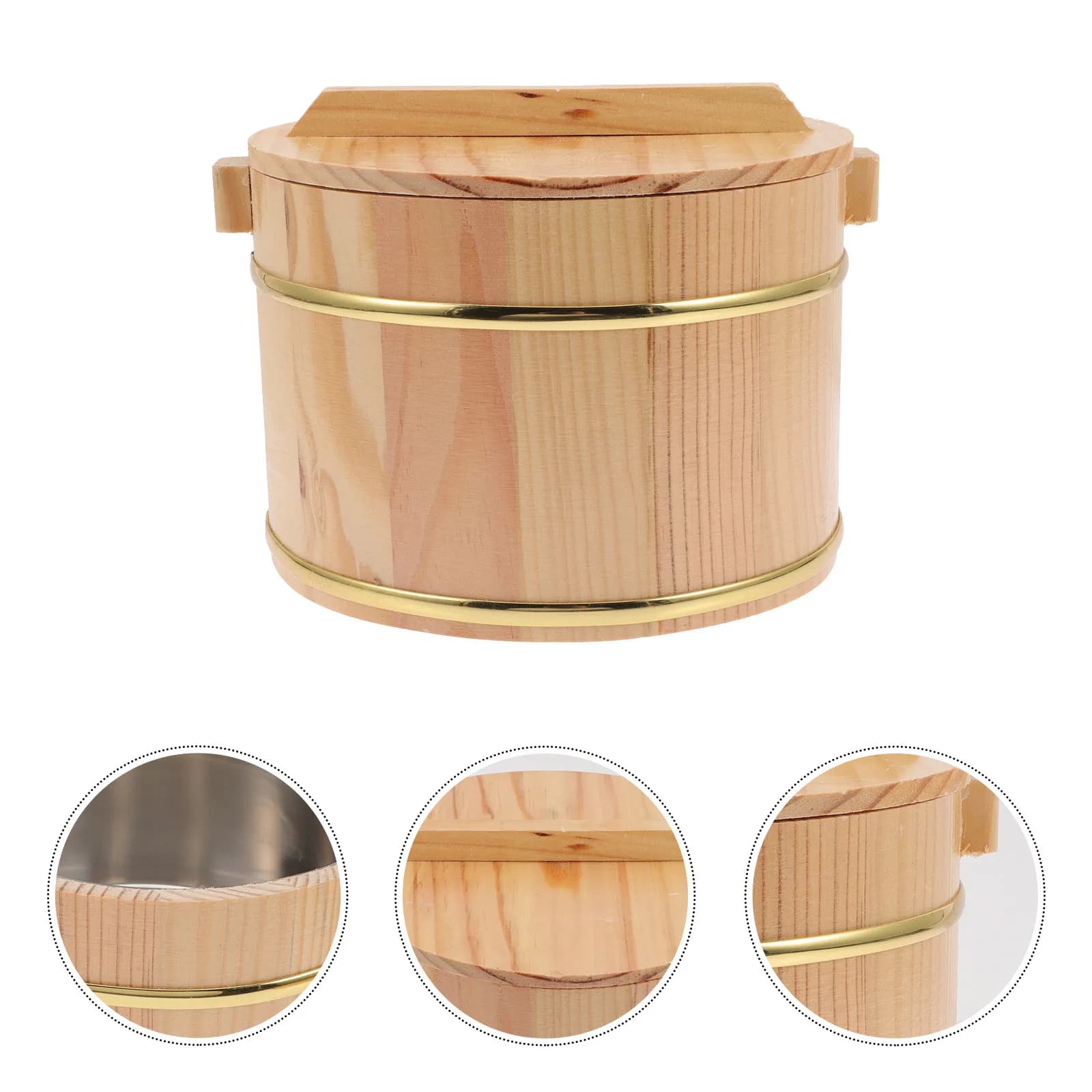 Set di Contenitori in Legno per Riso con Coperchio, Secchiello per Riso al Vapore, Utensile da Cucina Multiuso per Casa, Ristorante, Feste e Servizio Cibo