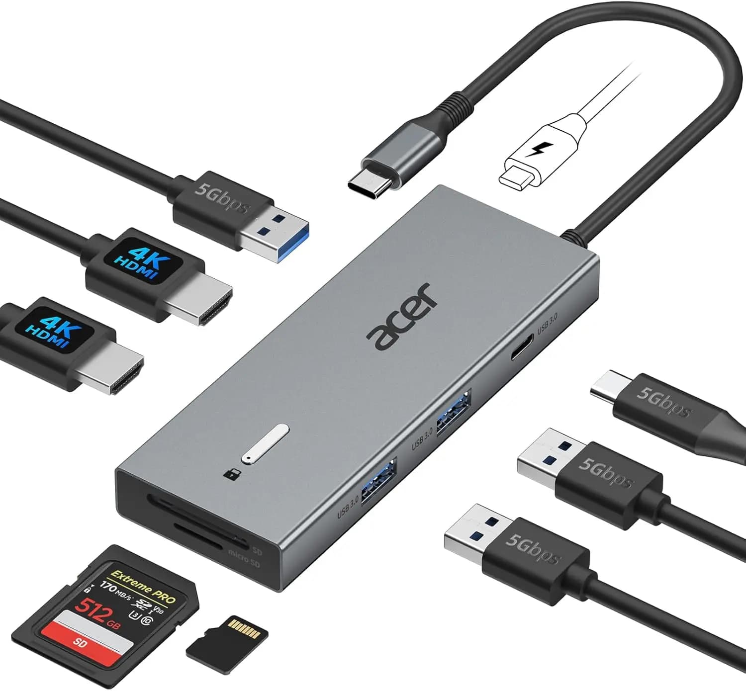 Docking Station USB-C 9-in-1 con Doppia Uscita HDMI 4K, Ricarica PD 100W, Trasferimento Dati Veloce per Laptop