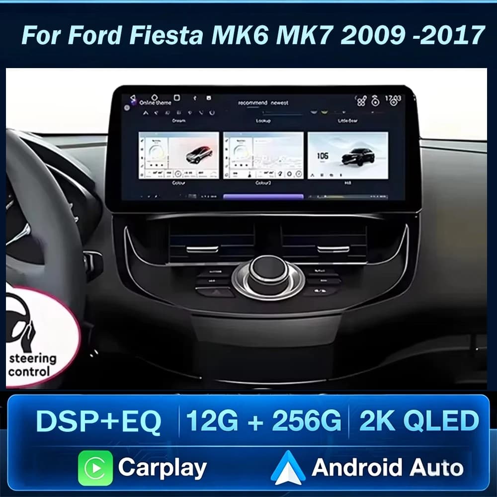 Autoradio da 12.3 pollici per Ford Fiesta MK6 MK7 2009-2016 LHD RHD Android Multimedia Video Player GPS wireless Carplay QLED Schermo