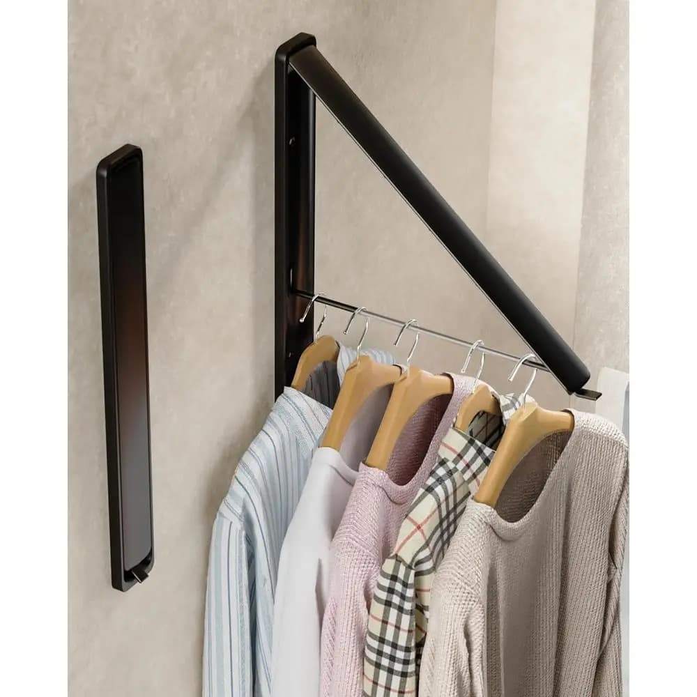 Stendibiancheria a parete retrattile, appendiabiti pieghevole per lavanderia, dormitorio, armadio, balcone - Metallo, Nero