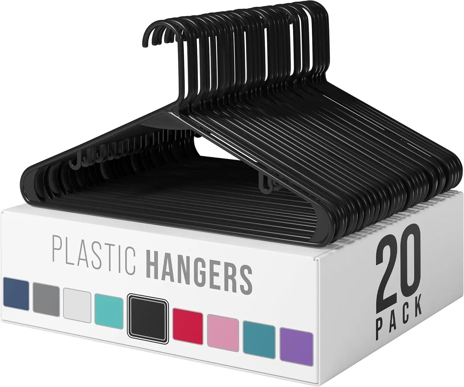 Pack of 20 Black Plastic Hangers - Design Space Saving for the Organization of Armadio, Durevoli and Anti-Slip