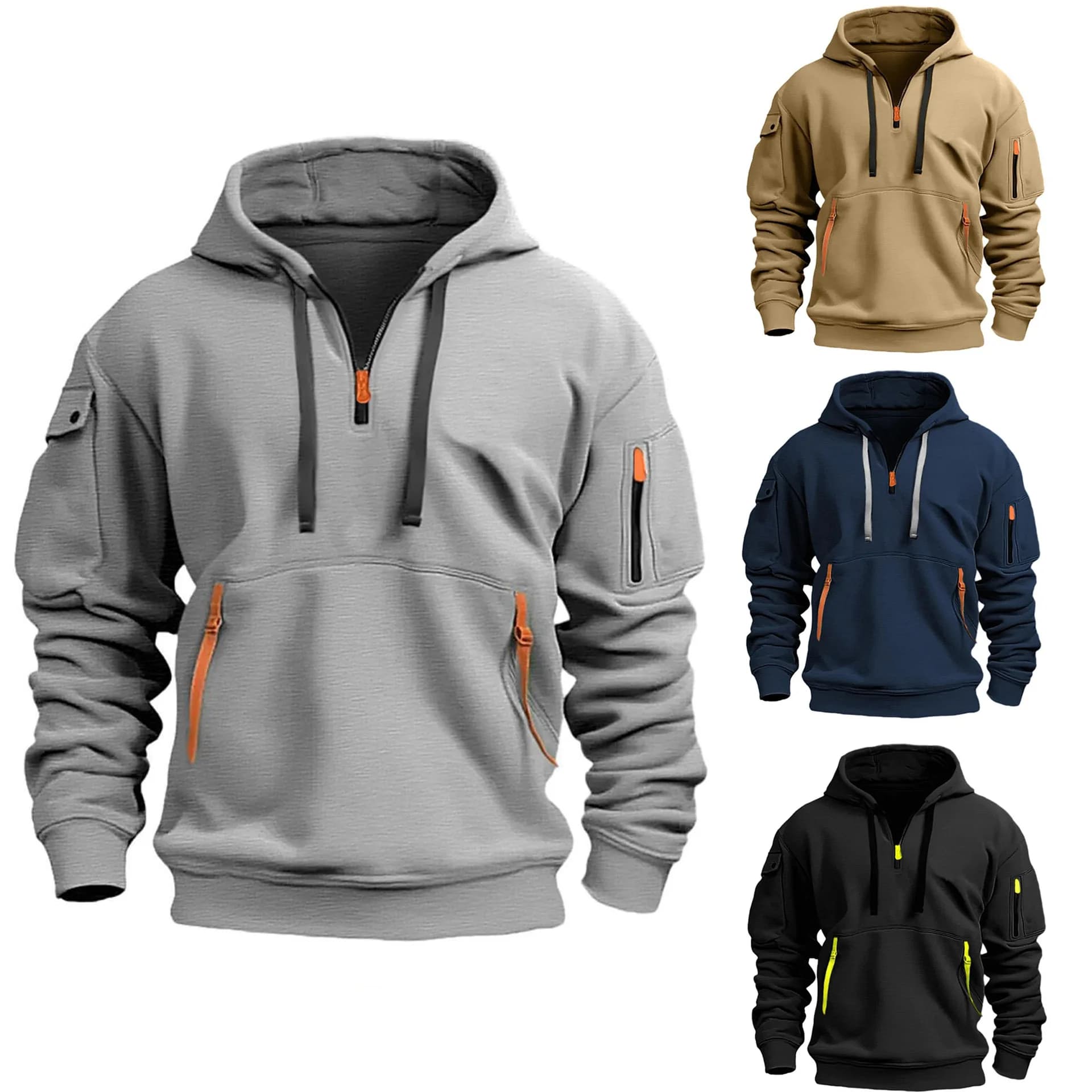 Nuova camicia casual con cappuccio in pile con cerniera multitasche per uomo e donna Top in felpa alla moda pullover allentato taglie forti