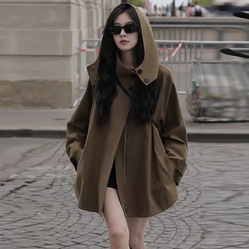 Spring and Autumn Fashion New Women's Windbreaker Coat Commuter Work Clothes Hoodie Oversize Windbreaker