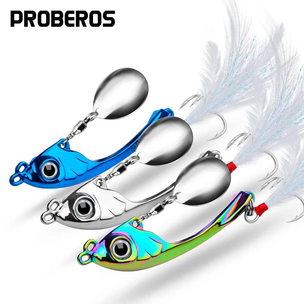 PROBEROS Spinner Bait 9g 13g 17g Metallo a lancio lungo VIB Richiamo di pesca Occhio 3D Cucchiaio rotante Wobbler Affondamento Esca dura con paillettes