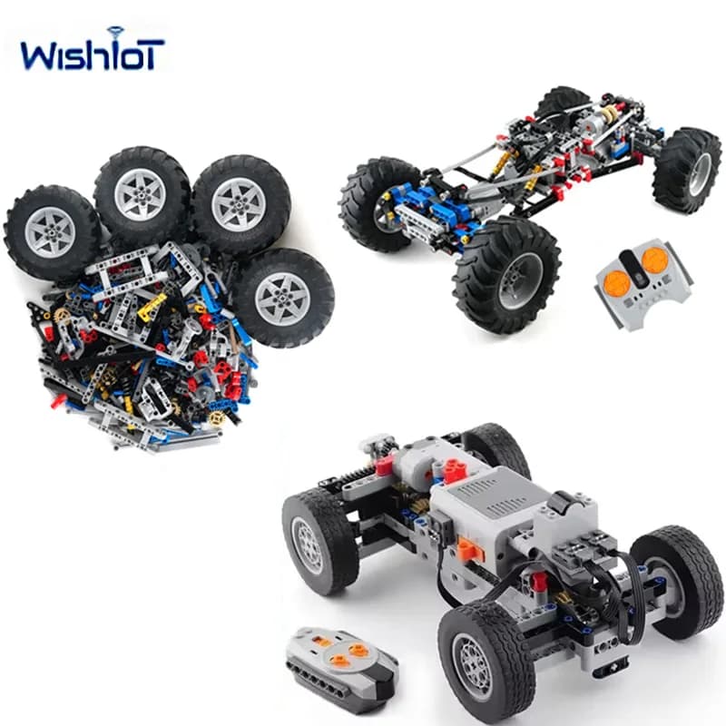 Tecnologia del telaio del veicolo a quattro ruote motrici Blocchi di costruzione Ragazzi compatibili con assemblaggio di motori RC Puzzle per auto MOC Mattoni Giocattoli Regali