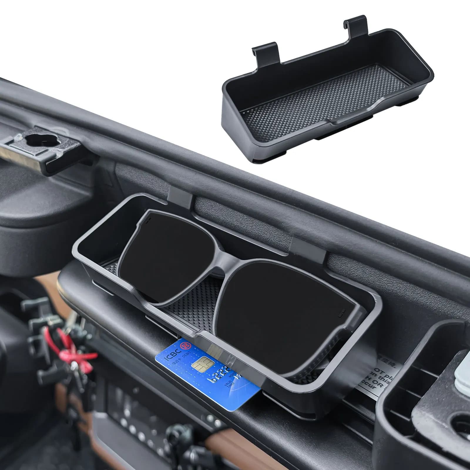 Porta occhiali da sole Porta carte da appendere Scatola di immagazzinaggio per Ford Bronco 2021-2025 2/4 Porta Porta Occhiali interni Organizzatore Accessori auto