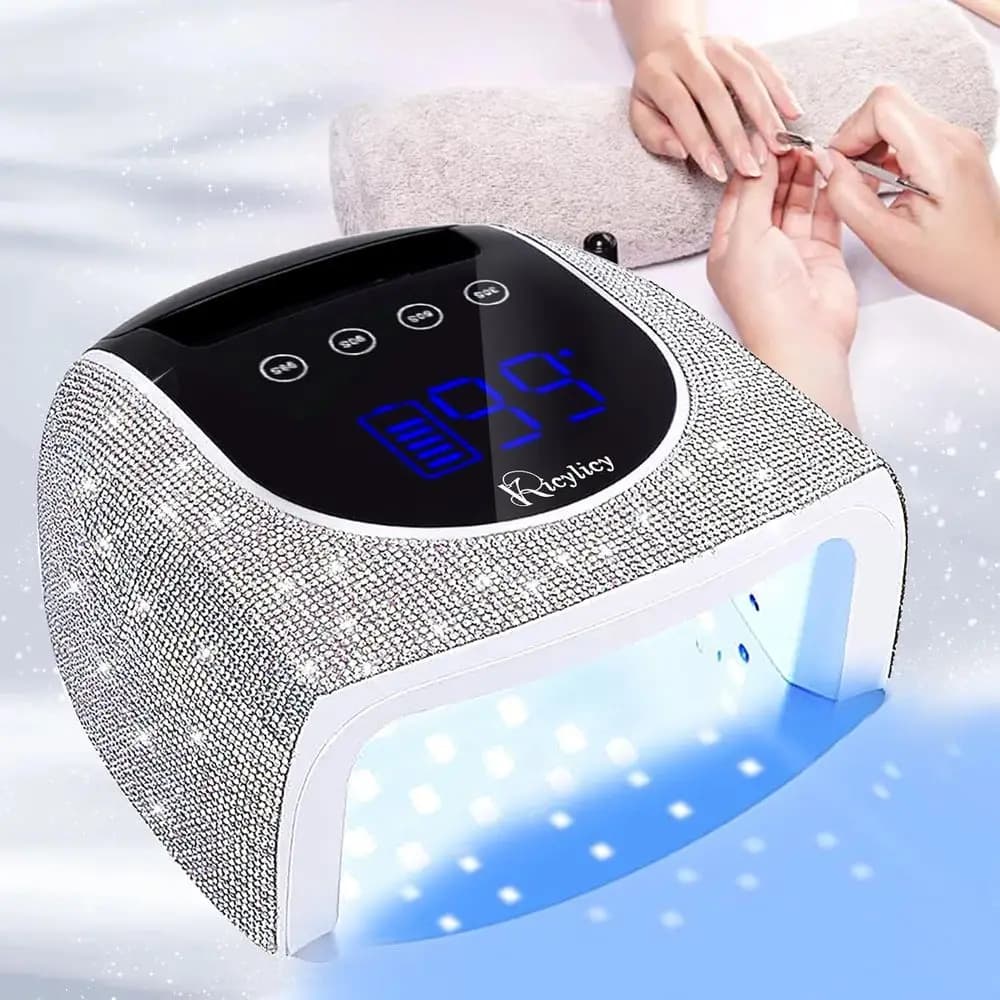 Lampada UV LED per Unghie, 96W Ricaricabile Senza Fili, Lampada UV per Smalto Gel, Lampada Professionale per Polimerizzazione con 4 Impostazioni Timer, Maniglia