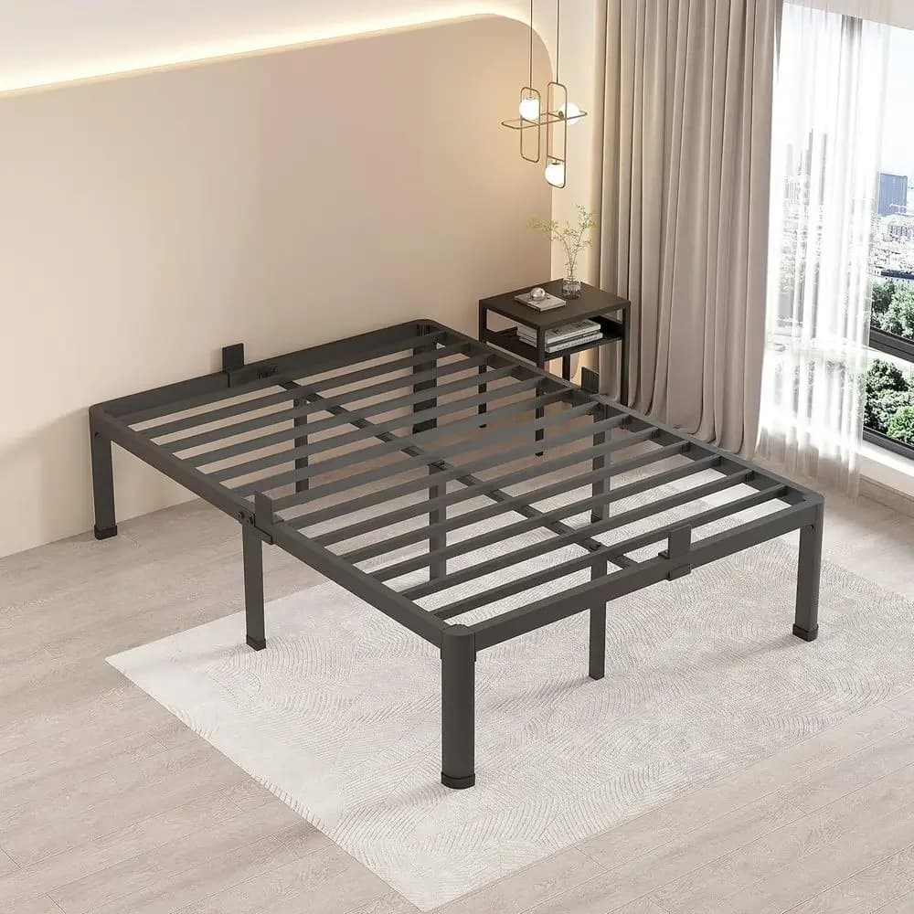 Letto a piattaforma in metallo da 20 pollici con gambe rotonde, blocco scorrevole per materasso, non richiede rete a molle, resistente, 300 libbre di portata, bestseller
