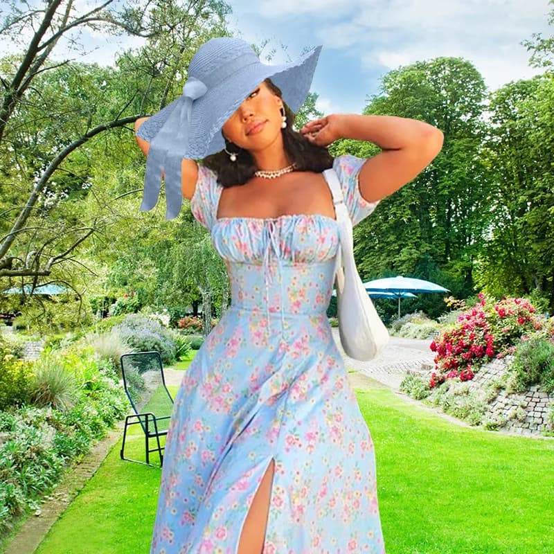 Elegant Floral Print Slim Fit Split Halter Dress Women's Summer Autumn Fashion Casual Knitted High Waist Short Sleeve Dress