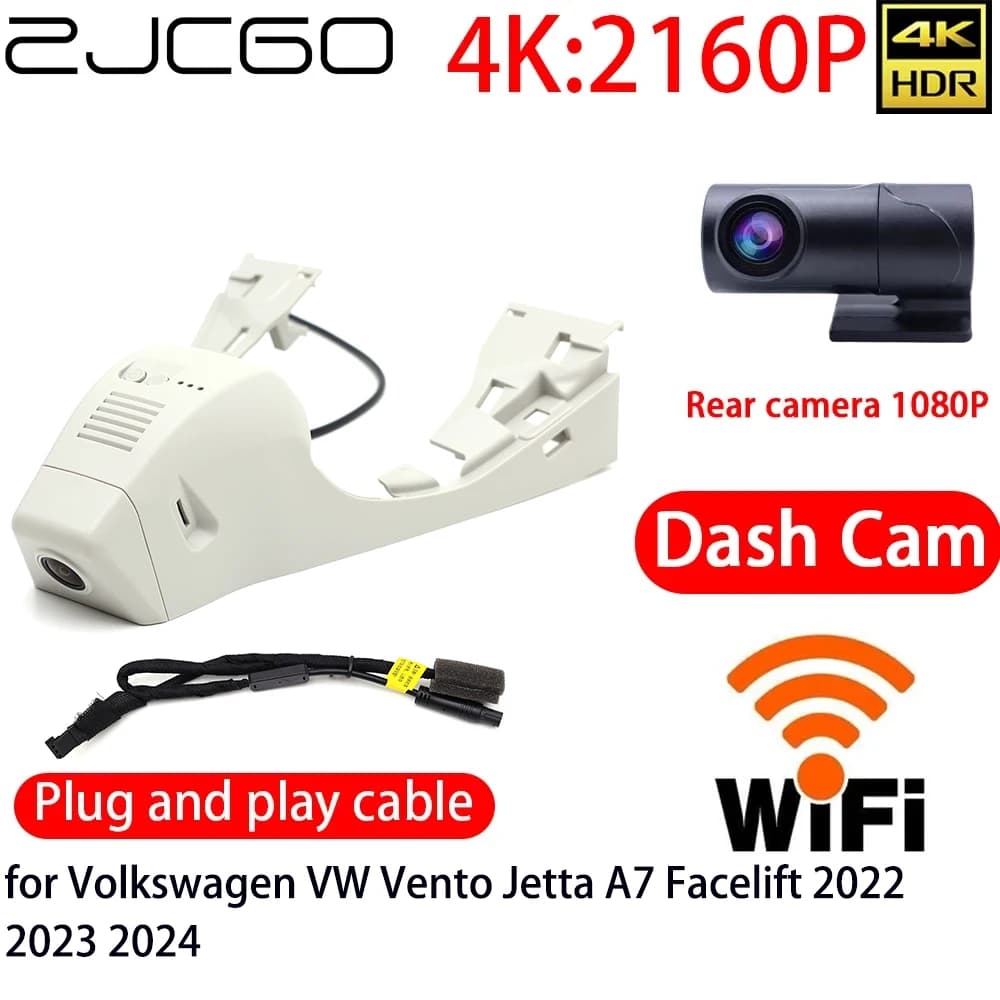 ZJCGO DVR Camera for Car 4K with Wifi, Double Front Camera and Rear, 24h Monitor for Volkswagen VW Wind Jetta A7 Facelift 2022 2023 2024
