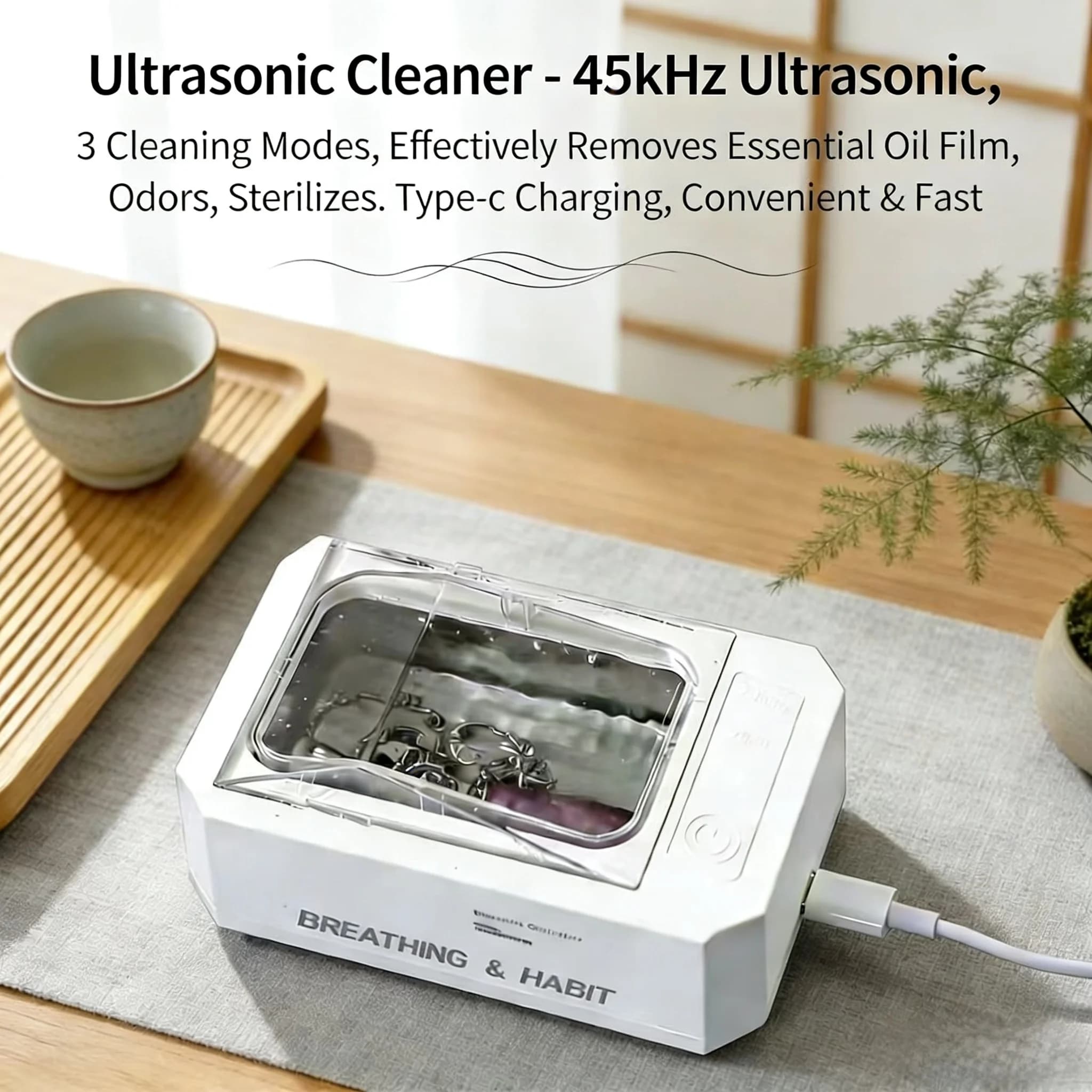 Portable Ultrasonic Cleaning Machine 45KHZ Multi-Purpose for Breathing Necklace Essential Oil Watch Jewelry Deep Cleaning