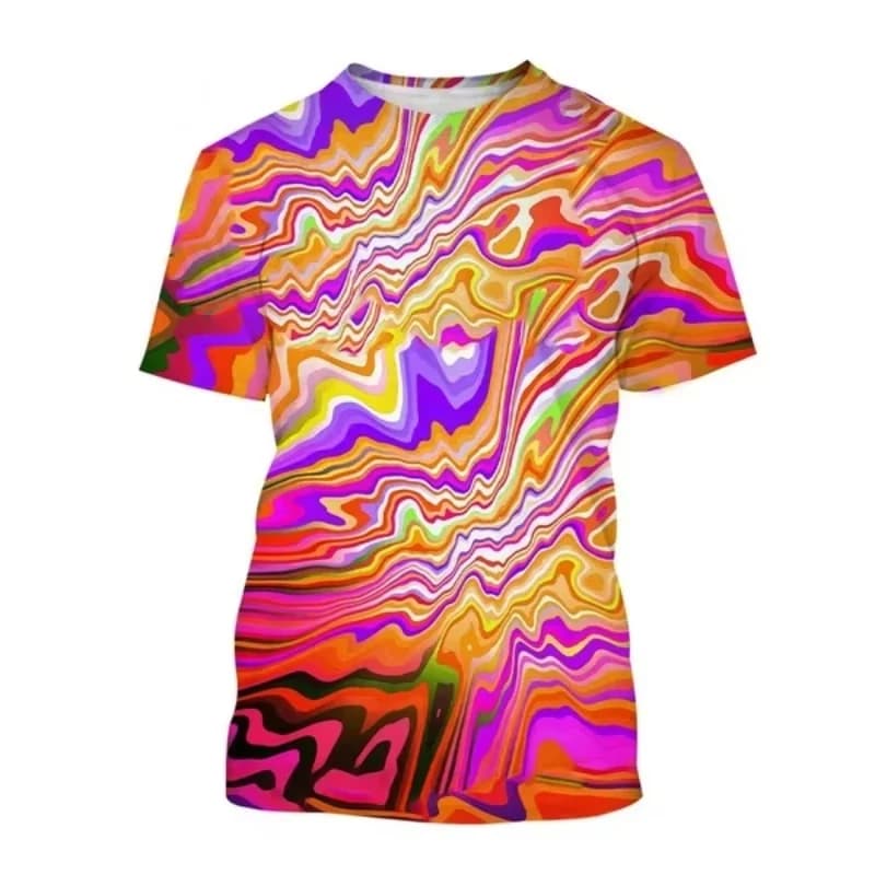 Colorful Striped 3D Printing T Shirt Summer Fashion Casual Round Collar Short Sleeve For Men Geometric Graphic Street Tee Shirts