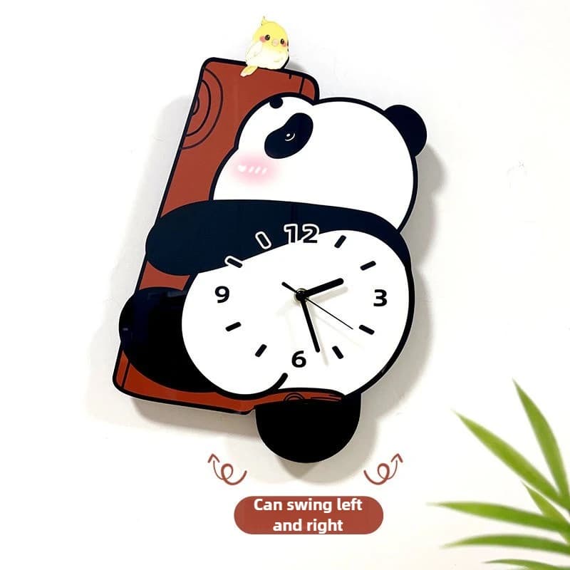 Orologio da parete oscillante con panda dei cartoni animati, parete di fondo creativa per la decorazione dello studio del soggiorno, orologio silenzioso