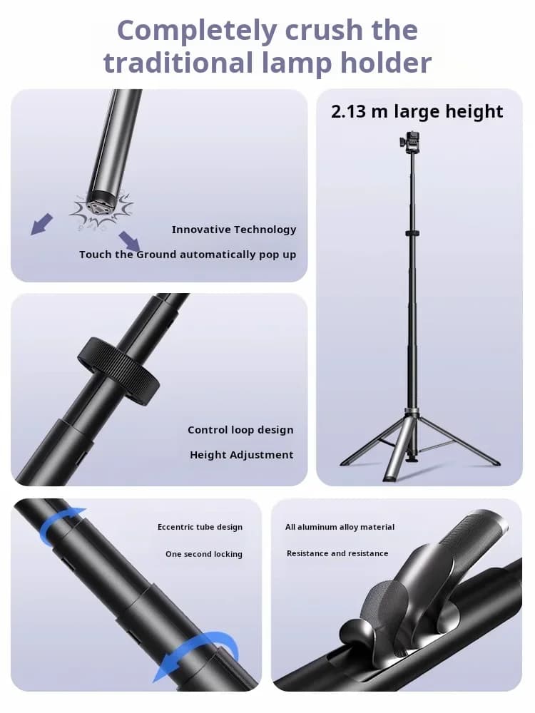 LEEKAI LK56 2.1m Aluminum Alloy Photo Light Support 1/4 Vite Portable Phone Camera Tripod