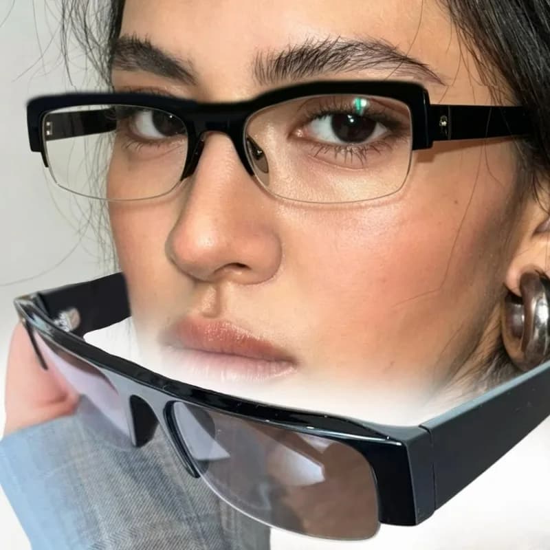 Occhiali da Sole Y2K con Montatura Quadrata Semi-Rimless per Uomo e Donna, Trendy Estivi con Lenti Sfumate, Protezione UV400, Nuovo Stile Vintage Semplice Nero