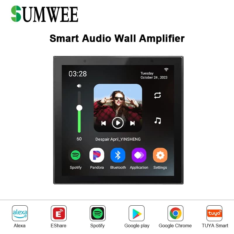 Sistema Audio Smart WIFI per Casa, Amplificatori da Parete 4 Pollici, Android 11, Bluetooth, Pannello di Controllo Musicale Touch Screen con Altoparlanti a Soffitto