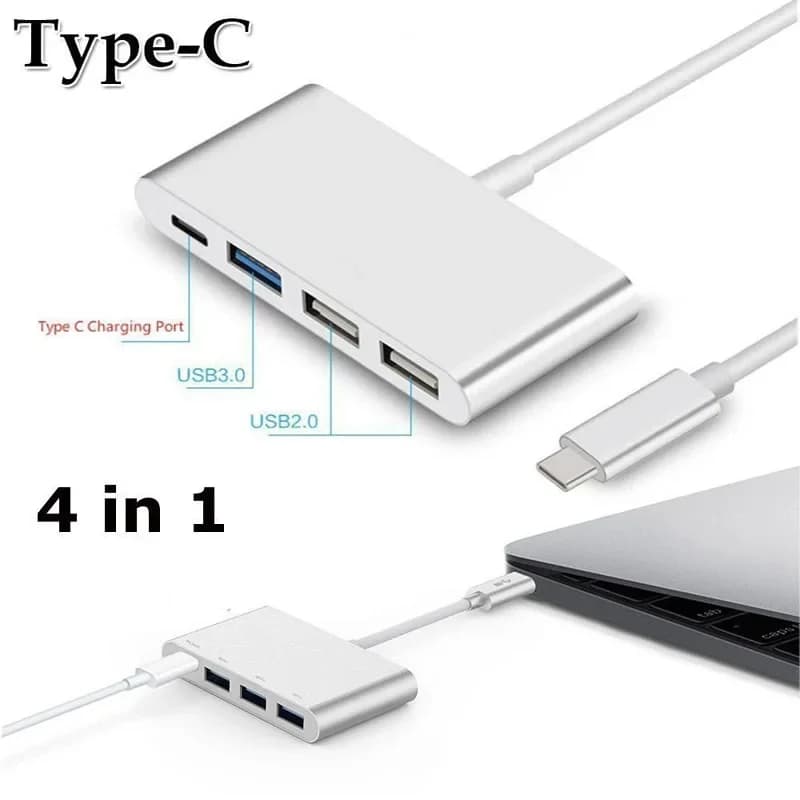4 IN1 USB 3.1 Tipo-C Maschio a USB 3.0 HUB Femmina Porta di ricarica USB-C Adattatore di collegamento Cavo di trasferimento dati per laptop MacBook